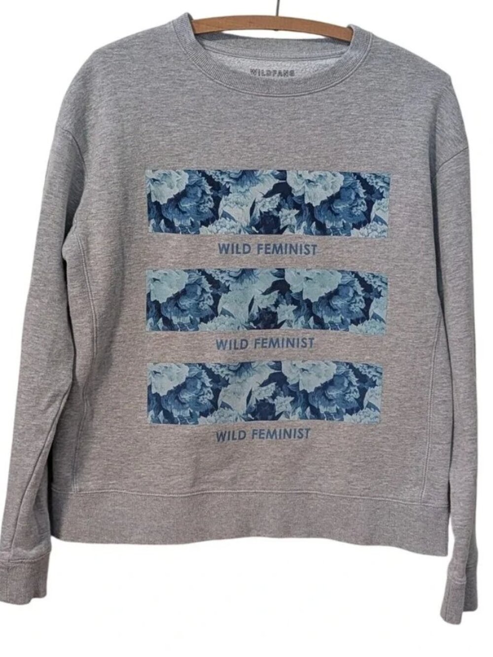 Wildfang Wild Feminist Floral Graphic Sweatshirt Crew Medium Grey Double Sided